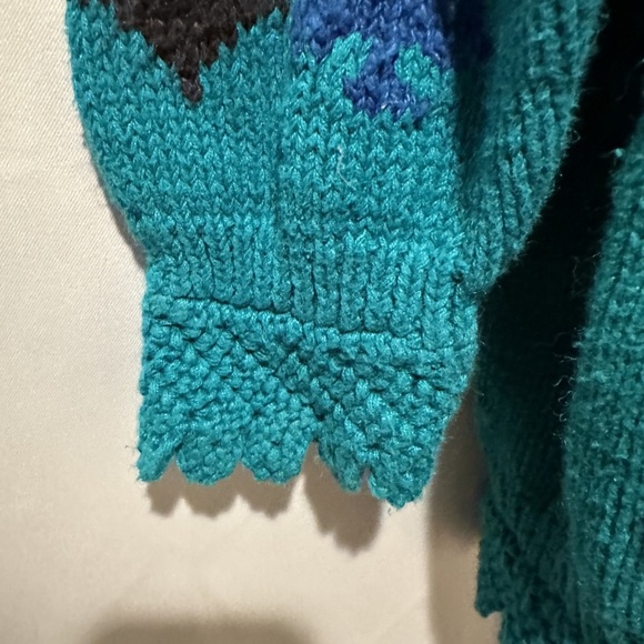 Teal Vegas Sweater Hand Knit Cotton Crochet Cuff Queen King Jack Joker Gambler - Picture 5 of 9